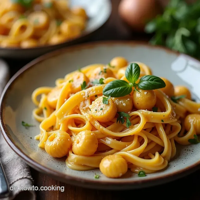 Frische Tagliatelle mit Pfifferlingen in cremiger Tr&uuml;ffelRahmsauce