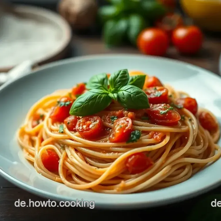 Gabelspaghetti mit frischem Basilikum und Tomatensauce