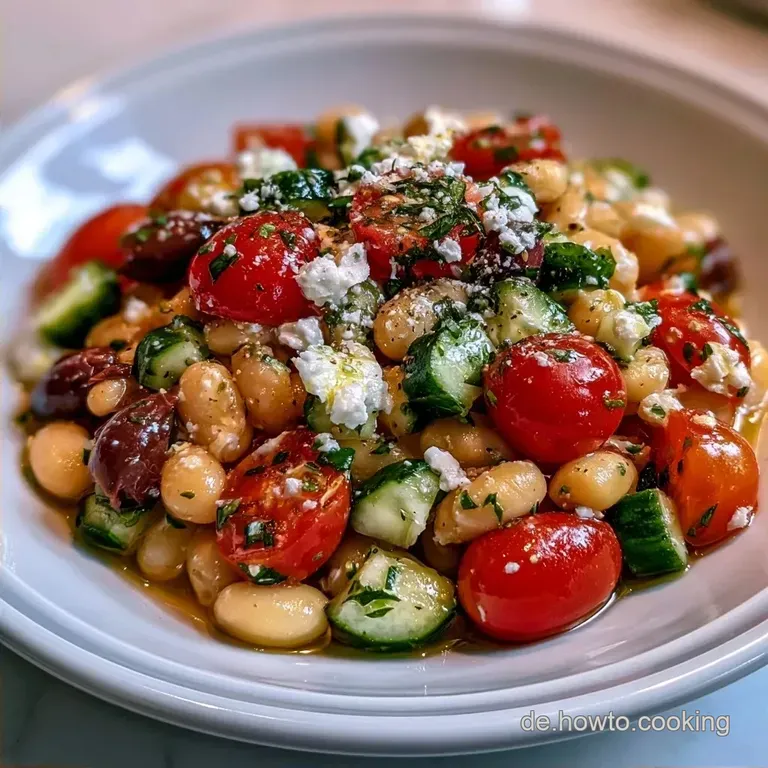 Griechischer Bohnensalat mit wei&szlig;en Bohnen und Feta