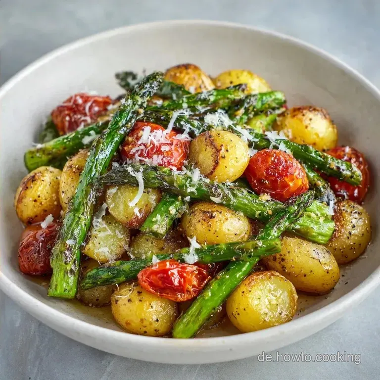 Gr&uuml;ner Spargel Pfanne: Mit Kartoffeln & Tomaten