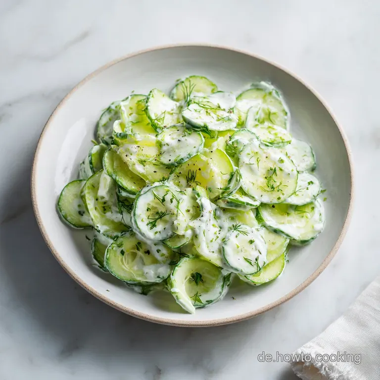 A refreshing mound of sliced cucumber salad in a rustic bowl, drizzled with thick, white yogurt dressing.