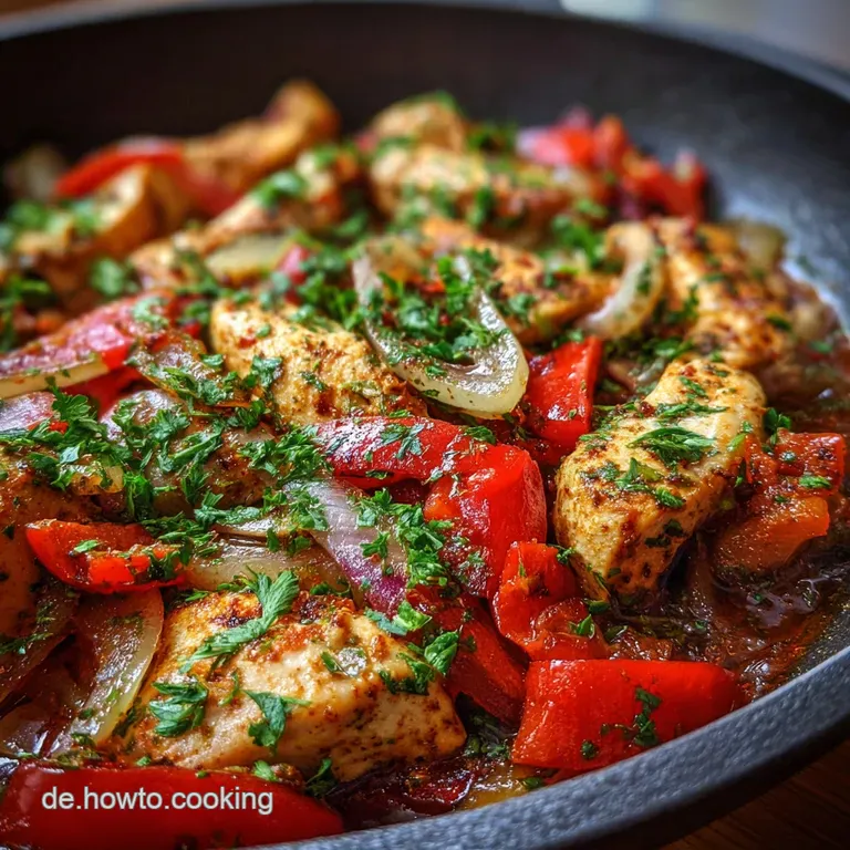 Elegant plate of creamy chicken saut&eacute;, garnished with fresh parsley. Rich, savory sauce glistens appealingly.