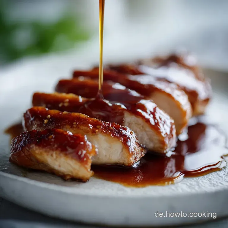 Perfectly arranged teriyaki chicken on a bed of rice, vibrant green scallions, glistening sauce, clean white plate, chop s...
