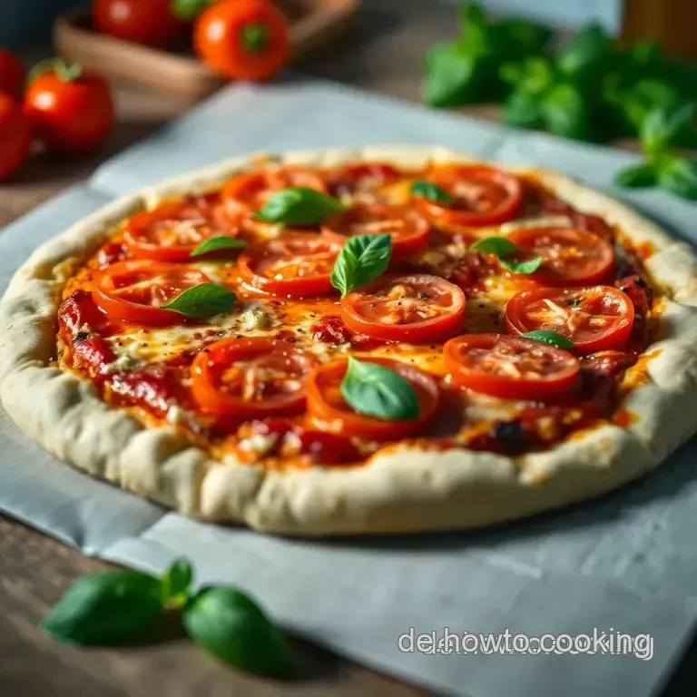 Hausgemachte Pizza Margherita mit frischen Zutaten presentation