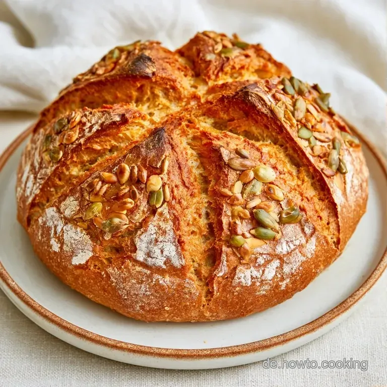 Aufgeschnittenes, dunkles Kornbrot auf einem Holzbrett, daneben eine Leinen Serviette und einige Dinkelk&ouml;rner.