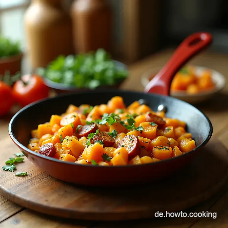 Herzhafte Kartoffellinsenpfanne Mit Kr&auml;uterquarkdip Vegan presentation