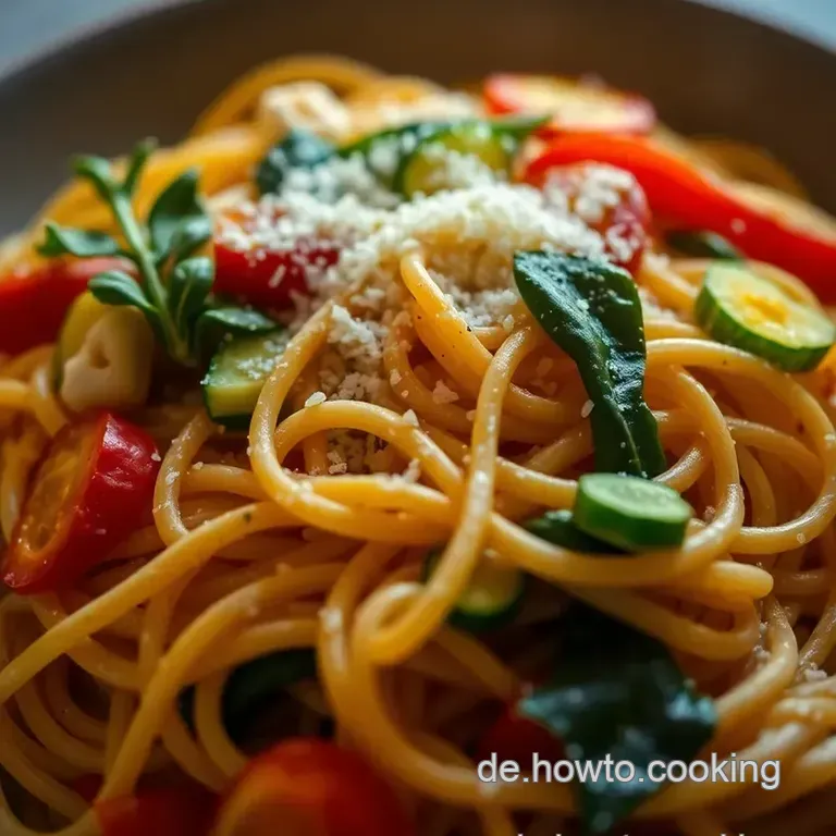 Italienische Pasta Mit Buntem Gem&uuml;se Und Aromatischer Kr&auml;uterso&szlig;e presentation
