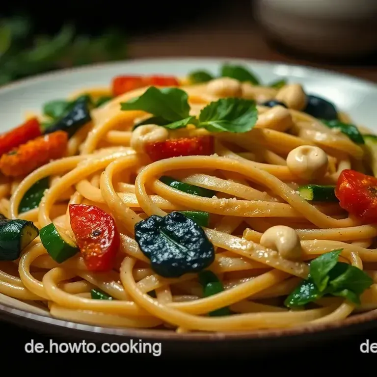 Italienische Pasta mit buntem Gem&uuml;se und aromatischer Kr&auml;uterso&szlig;e