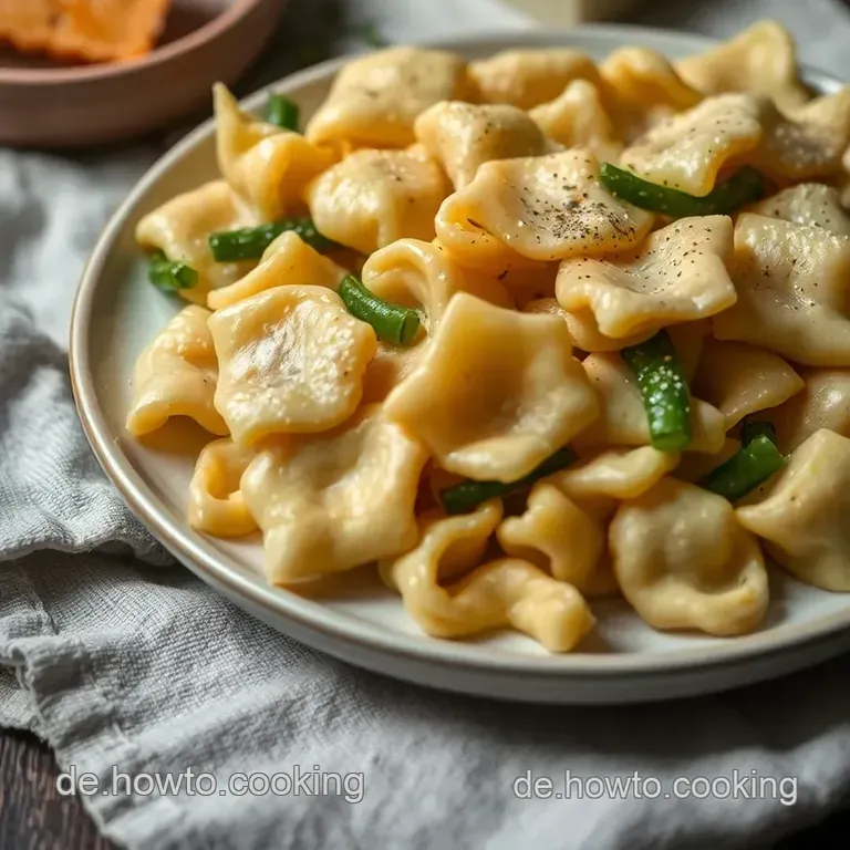 Käsige Knöpfle mit geschmolzenem Käse und Zwiebeln presentation