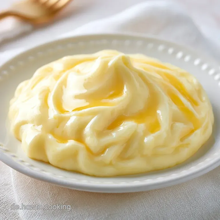 Samtige, goldgelbe Sauce, kunstvoll &uuml;ber zartem, wei&szlig;em Spargel auf einem schlichten Teller mit weichem Licht.