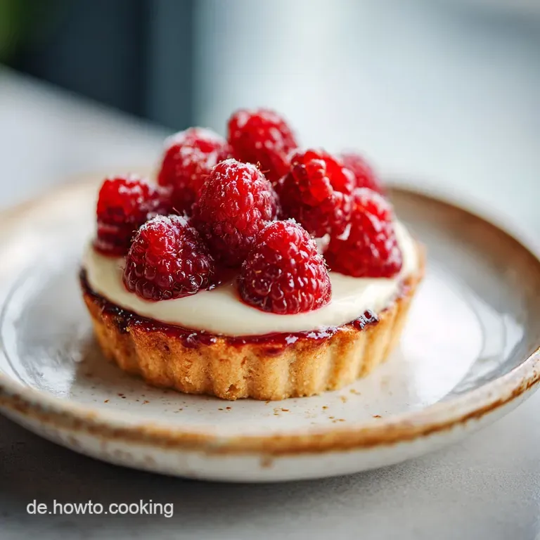 An elegant biscuit tartlet plated with a quenelle of mousseline, berry coulis drizzle, and a sprig of fresh mint for vibra...