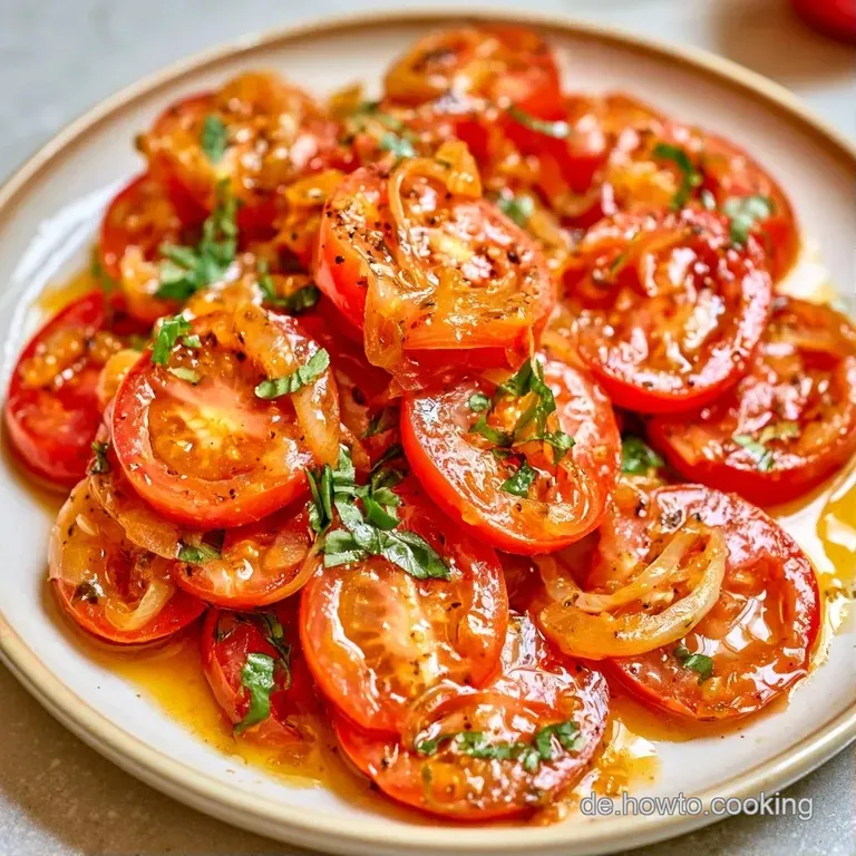 Elegante Anordnung von roten Kirschtomaten und Mozzarella auf einer Platte, verfeinert mit dunkler Balsamico-Glasur.