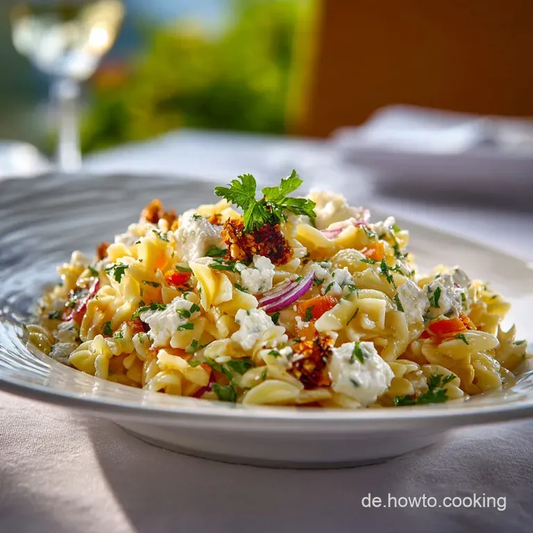 Sonniger Kritharaki Salat Mit Feta Und Spritzigem Zitronendressing presentation