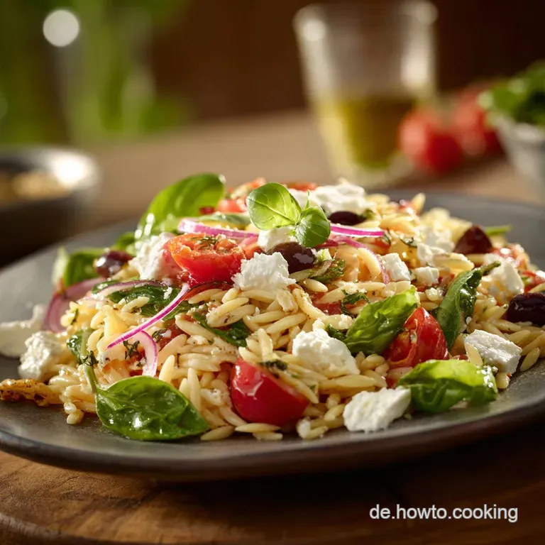 Sonniger Kritharaki Salat mit Feta und spritzigem ZitronenDressing