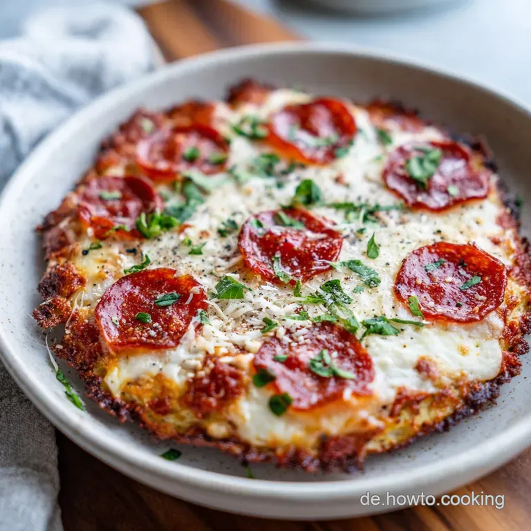 A slice of savory pizza, cut and fanned out, showcasing its cheesy texture and fresh green toppings.