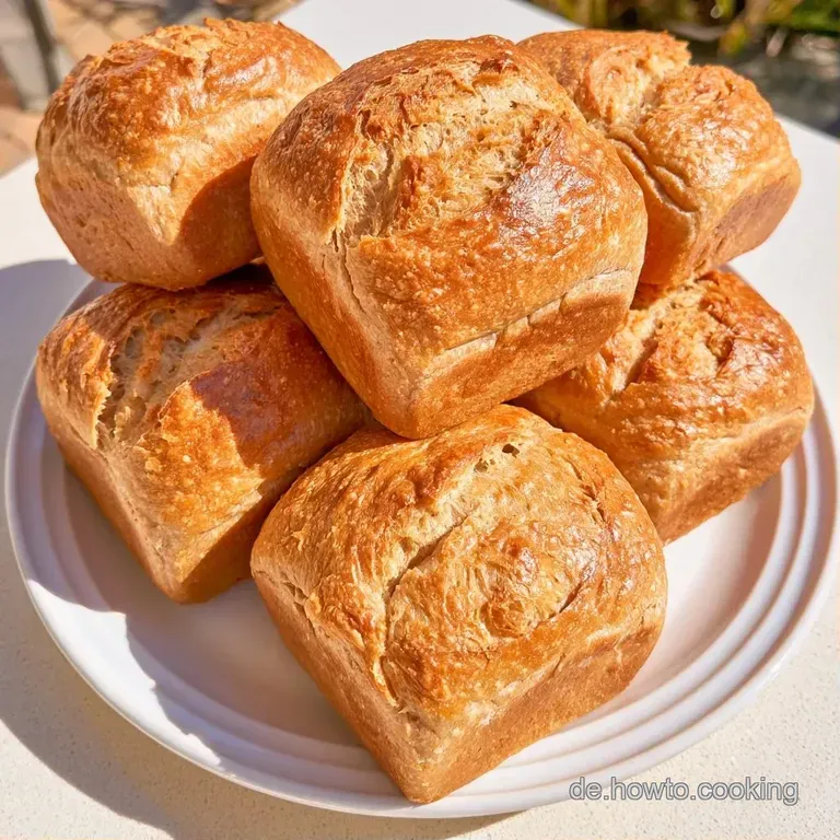 Goldgelbe kleine Br&ouml;tchen auf einem wei&szlig;en Keramikteller, erg&auml;nzt durch weiche Butter und einen Zweig gr&uuml;nen Rosmarins.