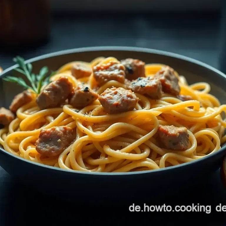 Nudeln mit Ente in einer Orangen-Sauce