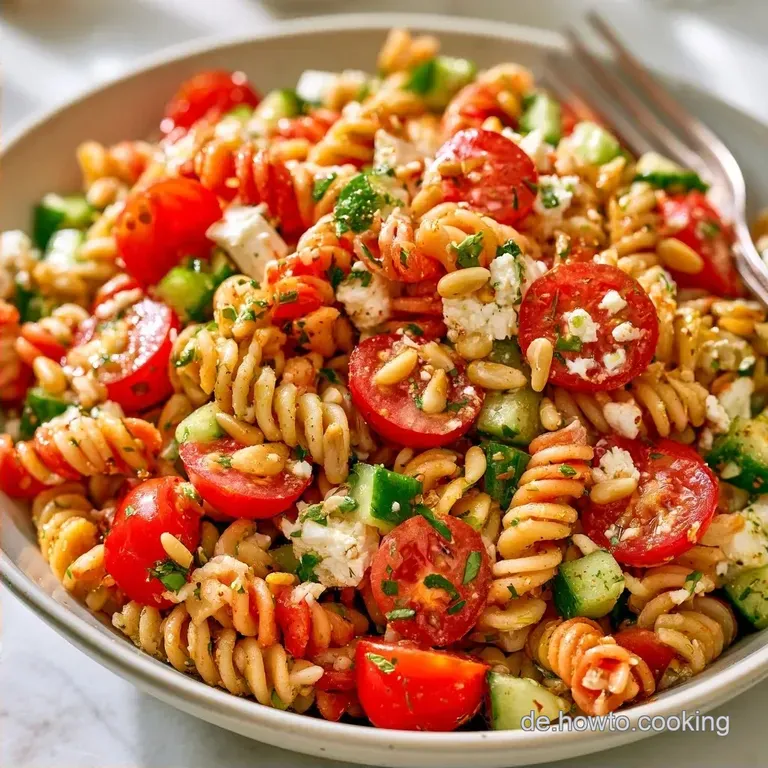 Nudelsalat ohne Mayo mit Feta
