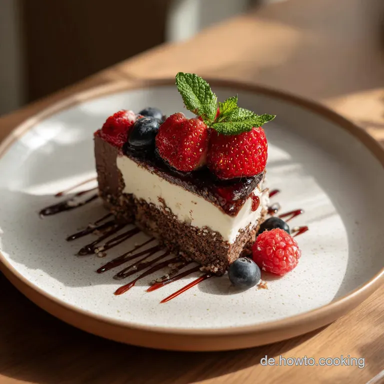 Three perfectly baked hazelnut triangles, dusted with powdered sugar, artfully placed on a white plate with a sprig of mint.