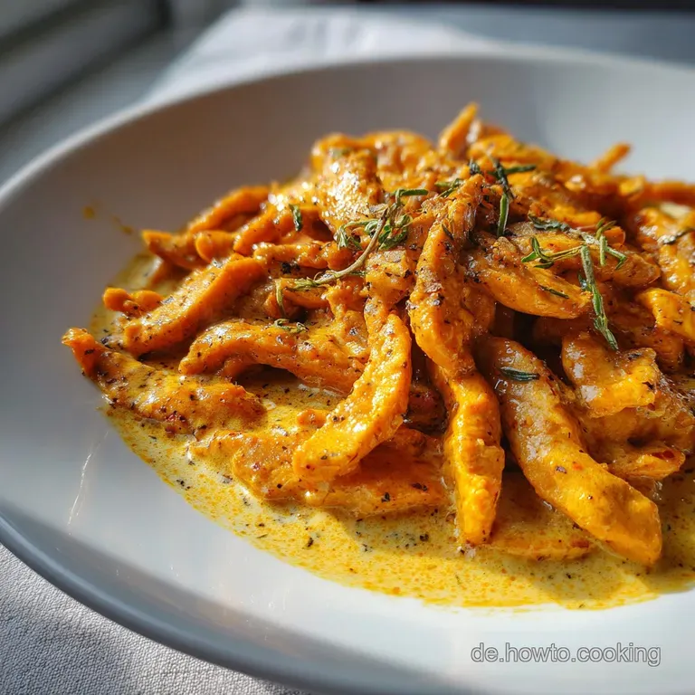 Elegant plating of tender meat in a velvety sauce, garnished with bright herbs. Steam rises, hinting at a warm, comforting...