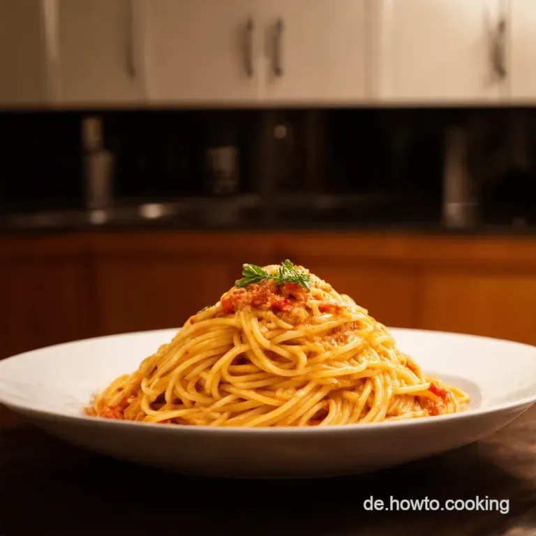 PowerVollkornspaghetti mit sonnengetrockneten Tomaten Rucola und gerösteten Pinienkernen presentation