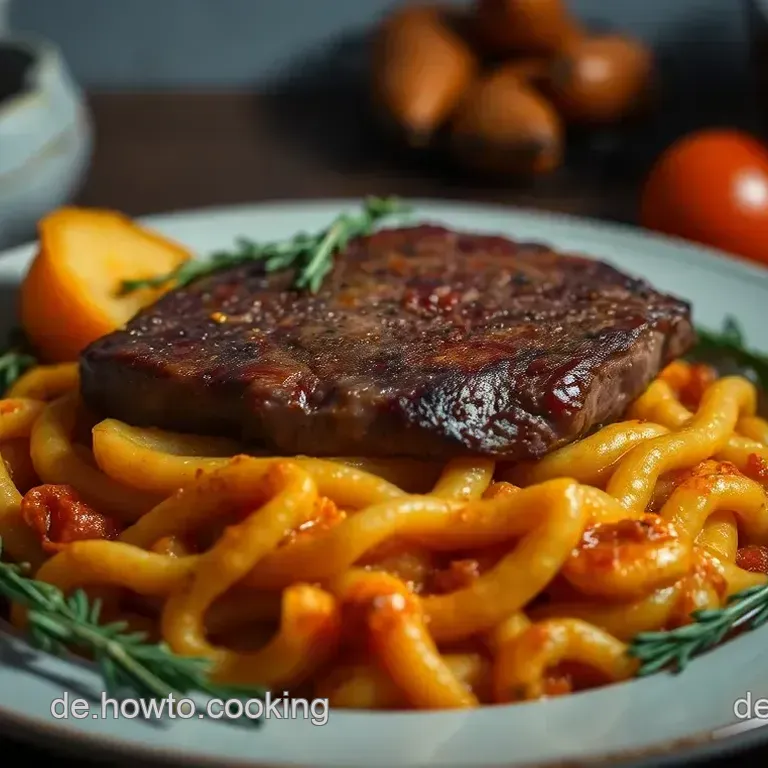 Rinderfilet an Paprika-Curry-Estragon-Sauce mit Rosmarinkartoffeln