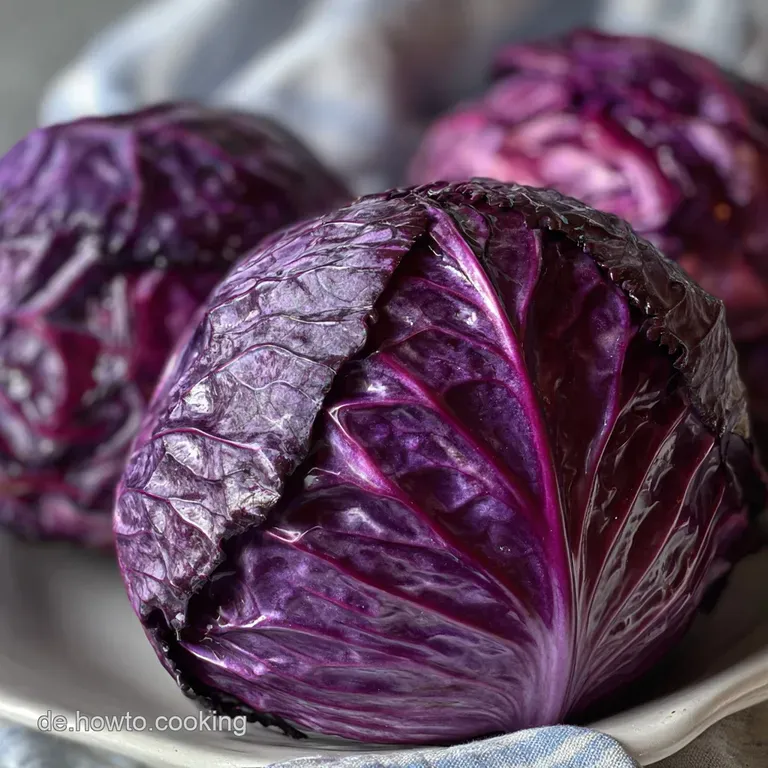A vibrant mound of finely shredded red cabbage, steaming gently, with hints of sweetness and spices visible in the glossy ...