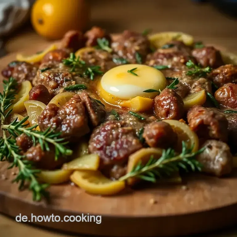 Saftige Pferdebouletten mit Kräutern und Zwiebeln presentation