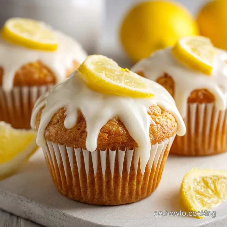 Lemon muffin on a white plate, bright yellow zest curls, beside a glass of cool buttermilk. Inviting, fresh.