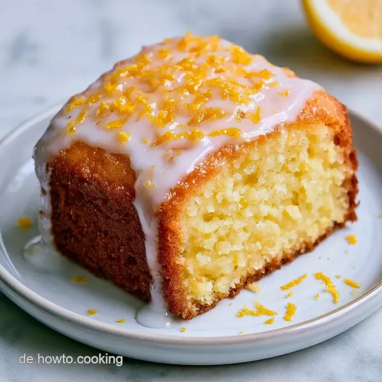 Ein fluffiges St&uuml;ck hellgelber Kuchen auf einem wei&szlig;en Porzellanteller, garniert mit einer frischen Minzblatt-Spitze.