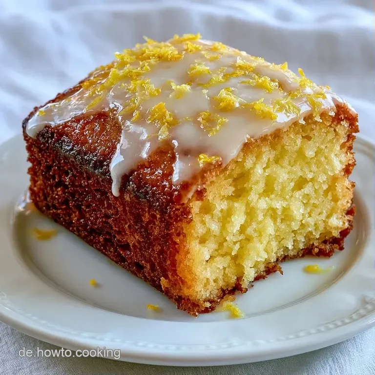 Elegant angerichtete, helle Kuchenst&uuml;cke auf einer wei&szlig;en Platte, garniert mit leuchtend gelben Zitronenzesten.