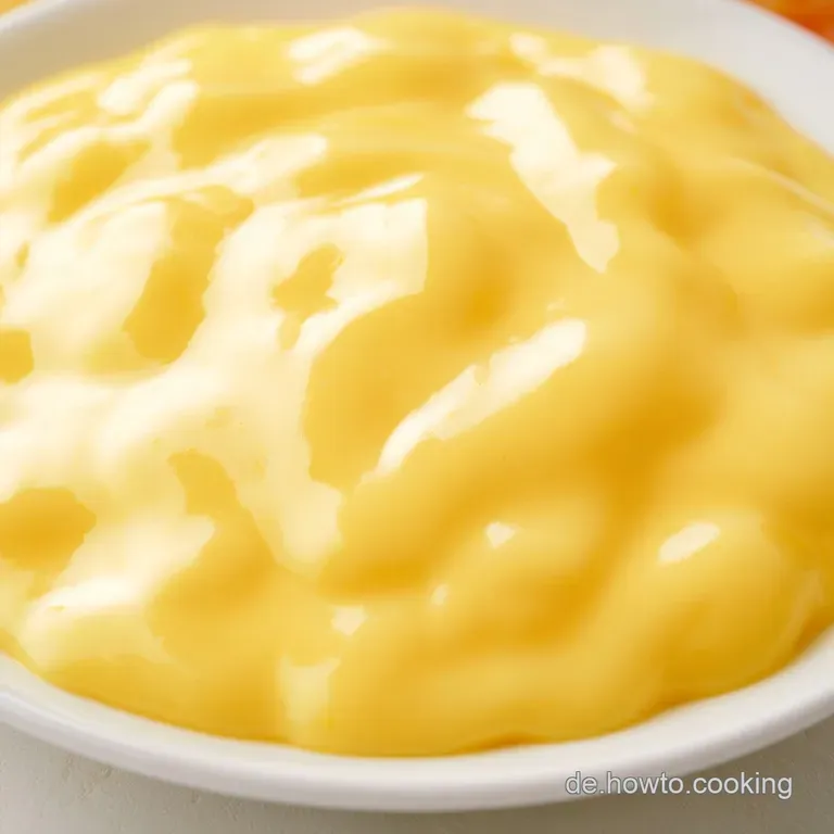 Samtige, hellgelbe Sauce, die sanft &uuml;ber knackig gr&uuml;nen Spargel flie&szlig;t auf einem minimalistischen wei&szlig;en Teller.