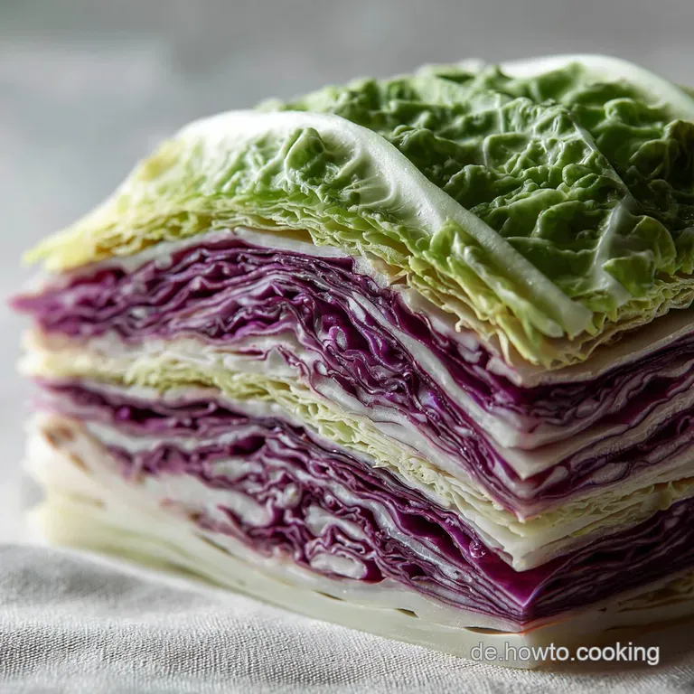 Rustic plate of layered cabbage casserole, steam rising, beside a serving spoon, hints of browned edges, comforting.