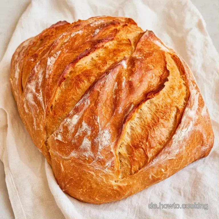 Mehrere rustikale Scheiben dunkelgoldenes Brot auf einem Leinentuch, daneben ein St&uuml;ck Butter in warmem Licht.