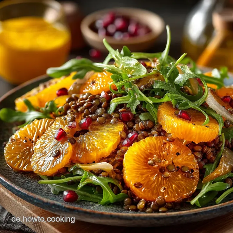 Sonnenkusssalat Herzhafter Linsensalat Mit Orangendatteldressing presentation