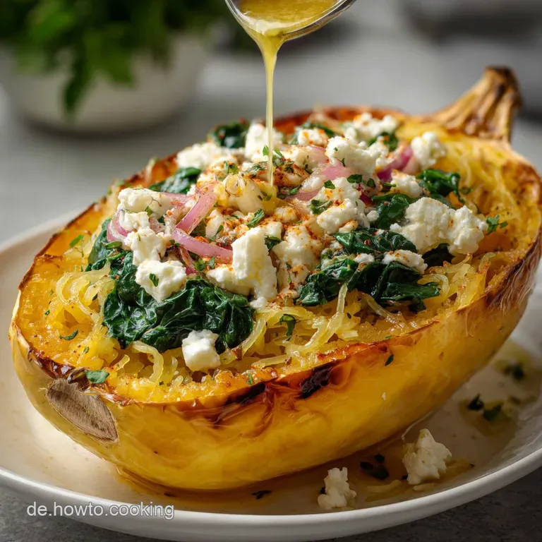 SpaghettiK&uuml;rbis Spinat Feta: Ger&ouml;stet mit Spinat Feta