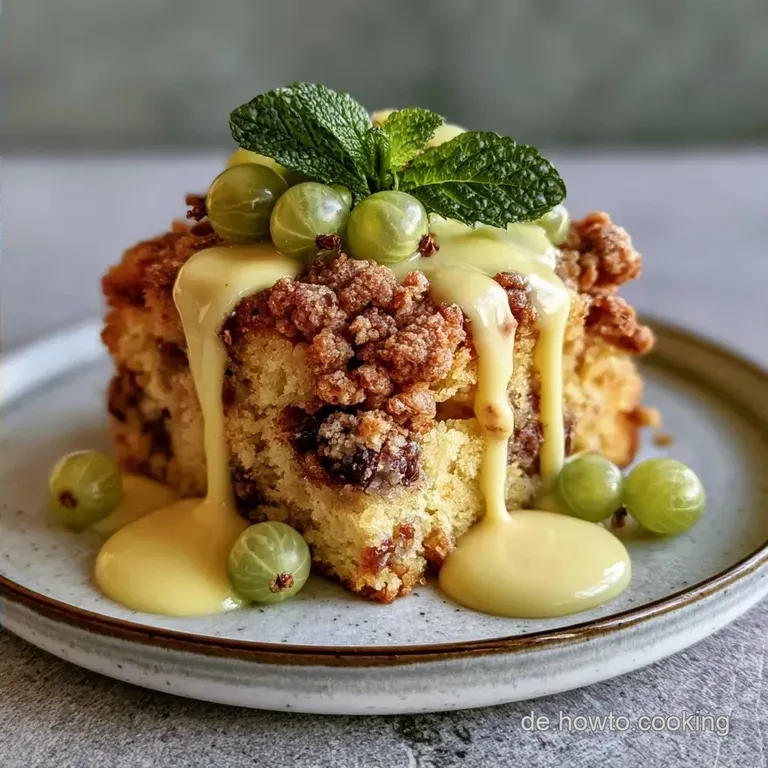 Stachelbeer Streuselkuchen mit Pudding
