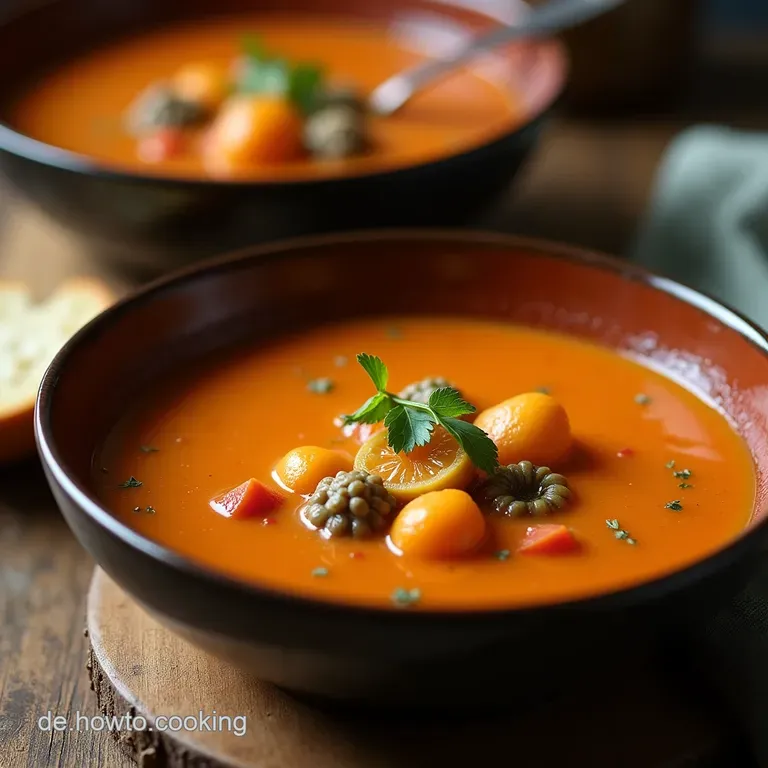 S&uuml;dl&auml;ndische Seele Im Norden Cremige Tomatensuppe Mit Aromatischen Minihackb&auml;llchen Und Lockerem Reis presentation