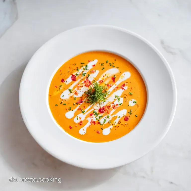 A steaming bowl of hearty red lentil soup, drizzled with bright olive oil and garnished with mint.