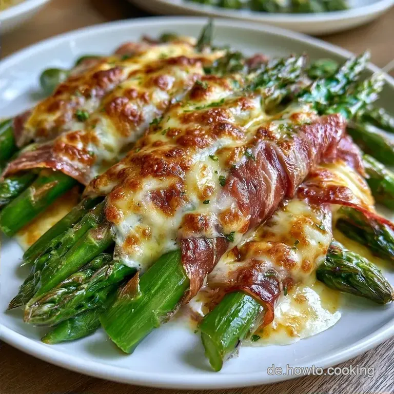 &Uuml;berbackener Gr&uuml;ner Spargel: Mit Parmesan & Schinken