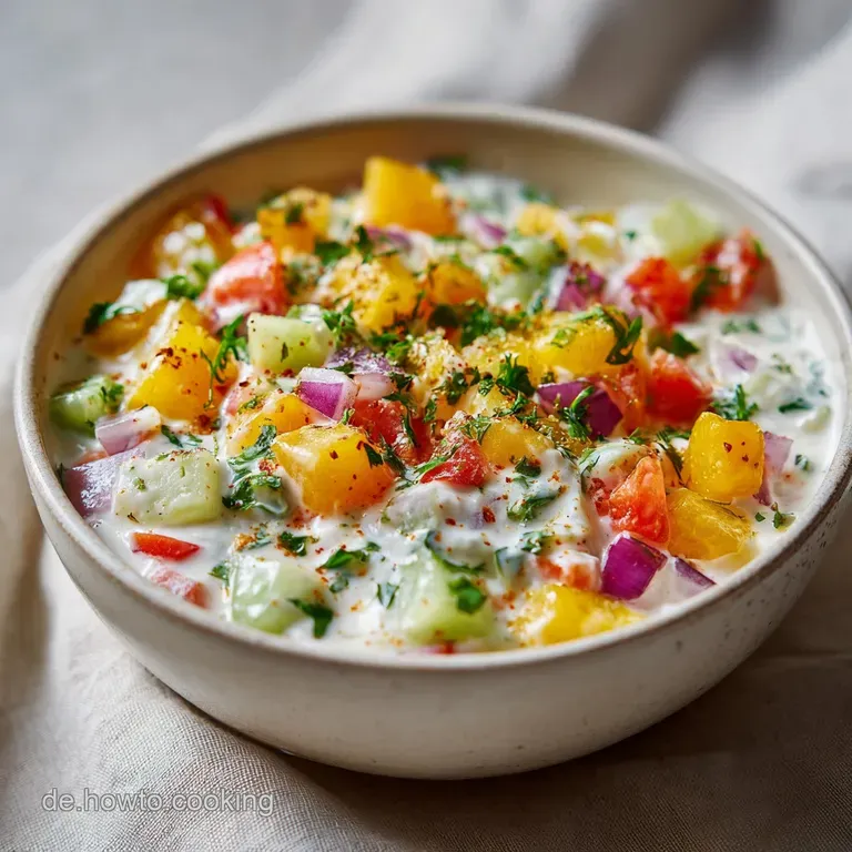 A refreshing bowl of raita, dotted with finely chopped cilantro and a sprinkle of cumin.