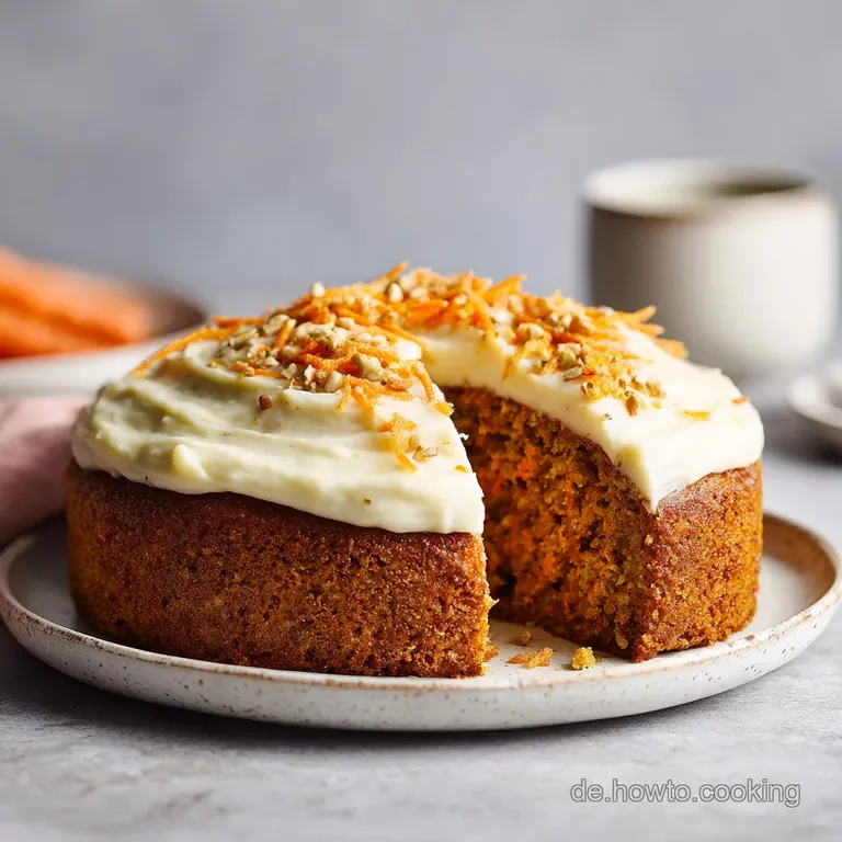 A single slice of moist vegan carrot cake, elegantly plated with a dollop of creamy frosting and a dusting of cinnamon.