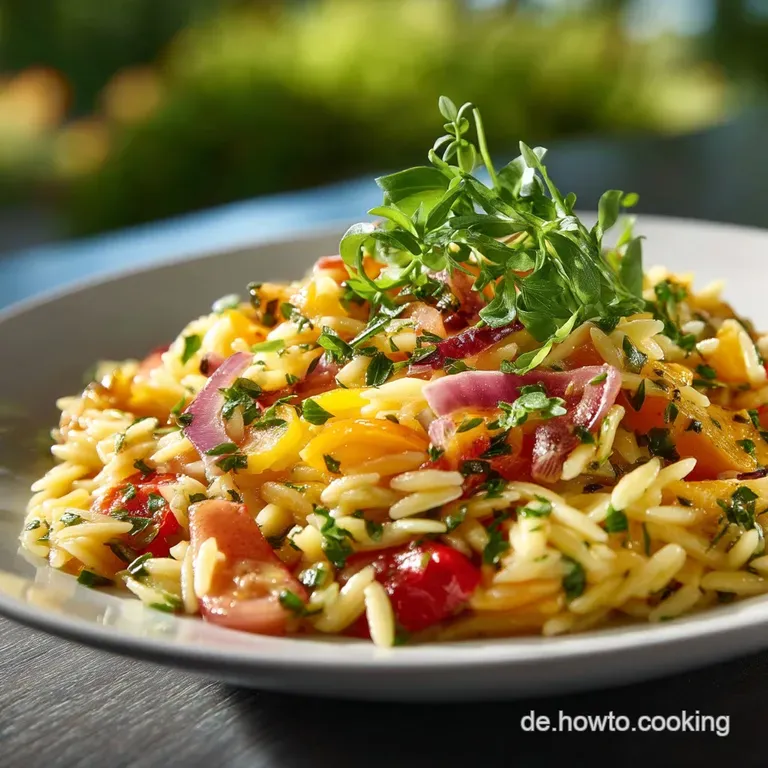 Limonenkaftiger OrzoSalat mit geröstetem Gemüse und Kräutern Der Vegane Sommerhit presentation