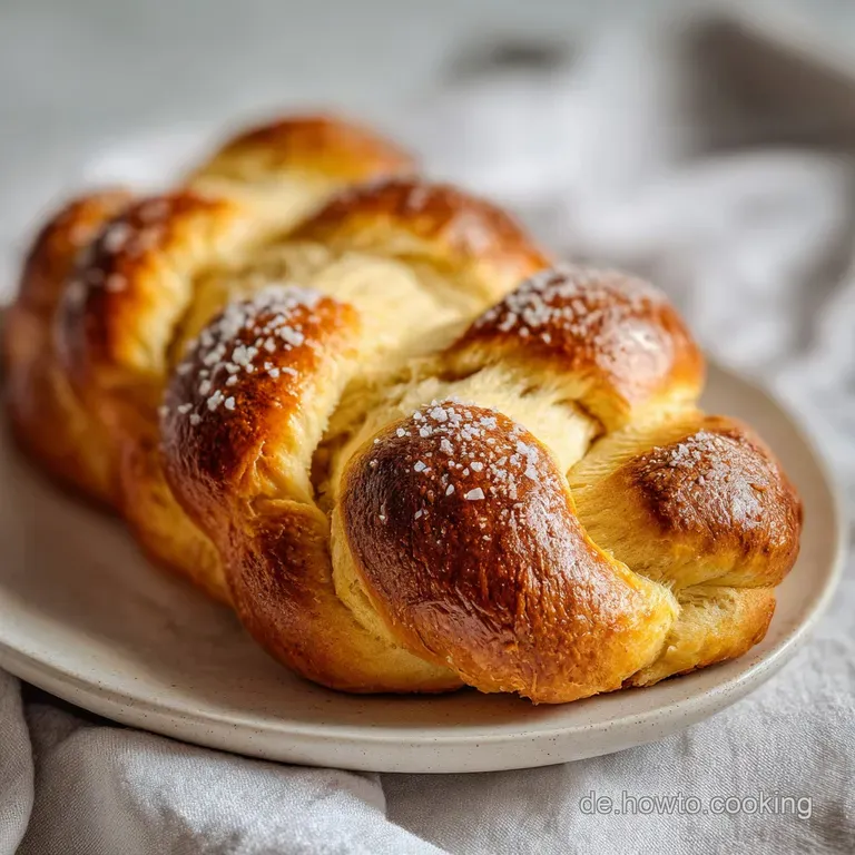 A warm, crusty loaf of braided bread sliced to reveal its tender interior, served on a rustic board.