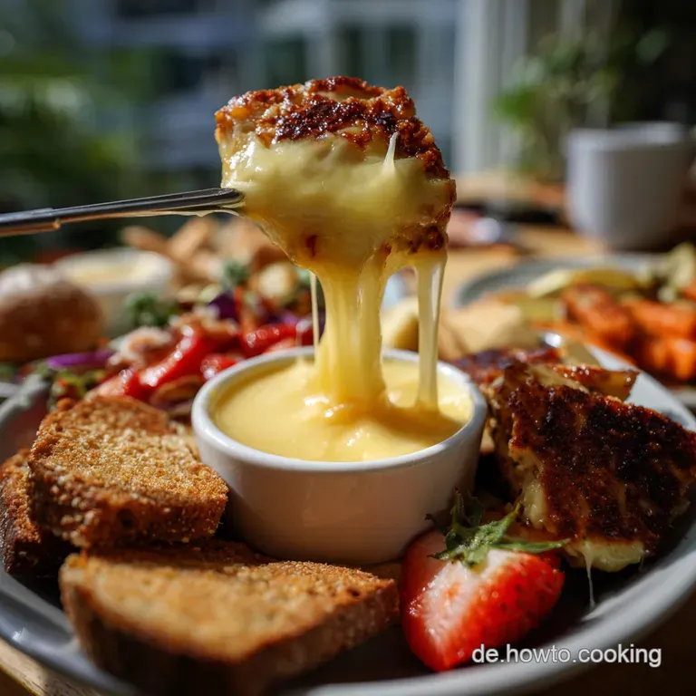 Artfully arranged platter of melted vegan raclette with vibrant roasted vegetables and crusty bread, ready to enjoy.