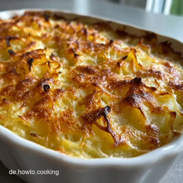 A single, golden potato gratin portion with a sprig of rosemary. Steam rises from the dish, hinting at its warmth.