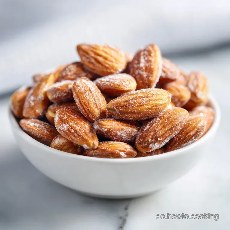 Artfully arranged warm almonds in a festive red bowl, showcasing their golden-brown crunch and spicy aroma.