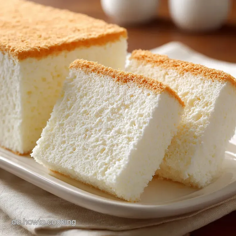 Cremiges St&uuml;ck luftigen Kuchens auf einem wei&szlig;en Porzellanteller, fein best&auml;ubt mit Puderzucker und roten Beeren.