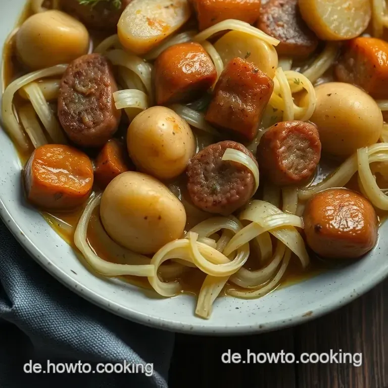 Wundervoller Spitzkohl-Eintopf Mit W&uuml;rstchen Und Senf-Sahne presentation