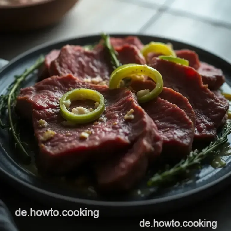 Zartes Rindfleisch in feiner Zwiebelsoße presentation